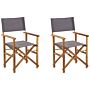 Set Of 2 Garden Director's Chairs Light Wood With Grey Acacia Fabric Folding