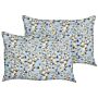 Set Of 2 Outdoor Cushions Blue Polyester 40 X 60 Cm Rectangular Floral Print Pattern Scatter Pillow Garden Patio