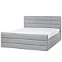 Bed Light Grey Linen Fabric Eu Super King Size 6ft Slatted Base Padded Headboard And Footboard