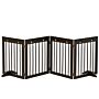 Pawhut Freestanding Pet Gate 4 Panel Wooden Dog Barrier Folding Safety Fence With Support Feet Up To 204cm Long 61cm Tall For Doorway Stairs Brown