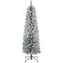 Homcom 5ft Artificial Pencil Christmas Tree With 263 Snow Flocked Tips, Metal Base, Realistic Xmas Tree