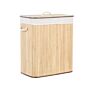 Basket With Lid Light Wood Bamboo Laundry Hamper 2-compartments With Rope Handles