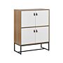 Sideboard Light Wood With White Metal Legs Storage Cabinet 2 Compartments 4 Doors 100 X 76 Cm