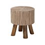 Side Table Light Wood Teak With Water Hyacinth Top 35 Cm Round Footstool Rustic Raw Style