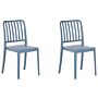 Set Of 2 Garden Chairs Blue Plastic Stackable Lightweight Weather Resistant