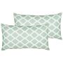 Set Of 2 Outdoor Cushions Mint Green And White 40 X 70 Cm Geometric Diamond Pattern Garden Pillows