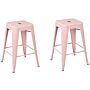 Set Of 2 Bar Stools Pink Steel 60 Cm Stackable Counter Height Industrial Beliani