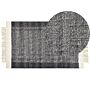 Area Rug Black And Off-white Wool 80 X 150 Cm Rectangular Hand Woven With Tassels