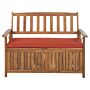 Outdoor Bench With Storage Solid Acacia Wood 2 Seater 120 Cm With Red Cushion