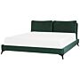 Eu Super King Size Bed Green Velvet Upholstery 6ft Slatted Base With Thick Padded Headboard With Cushions