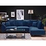 Corner Sofa Navy Blue Corduroy Fabric Cushions Chromed Legs