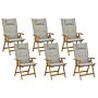 Set Of 6 Garden Chairs Light Acacia Wood With Taupe Cushions Folding Feature Uv Resistant