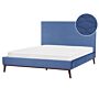 Eu King Size Blue Velvet Fabric 5ft3 Upholstered Frame Headboard Honeycomb Quilted