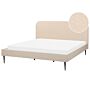 Bed Beige Boucle Upholstery Eu Super King Size 6ft Headboard Slatted Base Frame Black Legs