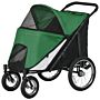 Pawhut Foldable Pet Stroller With Washable Cushion, Storage Bags, Safety Leash For Medium And Large Dogs Cats Travel, Dark Green