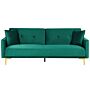 Sofa Bed Green Velvet 3 Seater Buttoned Seat Click Clack