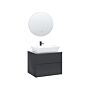 Bathroom Vanity Set Grey Mdf With Ceramic Basin Wall Mount 2 Drawers Cabinet Round Led Illuminated Mirror Beliani