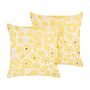 Set Of 2 Scatter Cushions Beige And Yellow Velvet 45 X 45 Cm Throw Pillow Floral Pattern Flower Motif Removable Cover With Filling