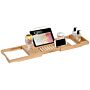 Homcom Extendable Bamboo Bathtub Shelf Rack Bath Caddy Tray Bathroom Storage 75-109lx23.5wx4t Cm