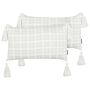 Set Of 2 Scatter Cushions Beige Fabric 30 X 60 Cm Checked Pattern Cover Style Textile