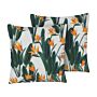 Set Of 2 Outdoor Cushions Green Polyester 45 X 45 Cm Floral Print Pattern Garden Patio