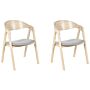 Set Of 2 Dining Chairs Light Wood And Grey Plywood Polyester Fabric Rubberwood Legs Retro