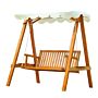 Outsunny 2 Seater Garden Swing Seat Wooden Swing Chair Outdoor Hammock Bench Furniture, Cream White