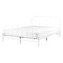 Bed Frame White Metal 140 X 200 Cm King Size Poplar Wood Slats Industrial