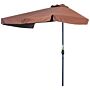 Outsunny 2.3m Patio Semi Round Half Parasol Umbrella With Metal Frame Crank Handle For Balcony- No Base Included, Brown