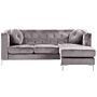 Corner Sofa Grey Velvet Upholstered 3 Seater Left Hand L-shaped Glamour Additional Pillows With Tufting And Nailhead Trims Beliani