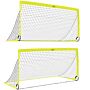 Homcom Set Of 2 Football Goal Net 6 X 3 Ft Foldable Outdoor Sport Training Teens Adults Football With Carrying Bag Yellow