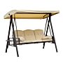 Outsunny Steel Swing Chair Hammock Garden 3 Seater Canopy Cushion Shelter Outdoor Bench Beige