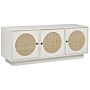 3 Door Sideboard White Manufactured Wood With Rattan Front Hole Handles Cabinet