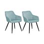 Set Of 2 Dining Chairs Light Blue Fabric Seats Metal Legs For Dining Room Kitchen