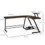 Homcom L Shaped Office Desk Round Corner Gaming Table Workstation With Storage Shelf, Cpu Stand