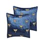 Set Of 2 Decorative Cushions Navy Blue Velvet 45 X 45 Cm Animal Pattern Dragonfly Motif Modern Glamour Pillow