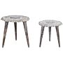 Set Of 2 Nesting Side Tables White Distressed Mango Wood Round Modern End Side Tables