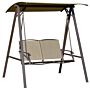 Outsunny 2 Seater Garden Swing Chair, Outdoor Canopy Swing Bench With Adjustable Shade And Metal Frame, Brown