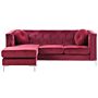 Corner Sofa Burgundy Velvet Upholstered 3 Seater Right Hand L-shaped Glamour Additional Pillows With Tufting And Nailhead Trims