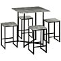 Homcom Square Bar Table With Stools, Concrete Effect 5 Pieces Small Kitchen Table And Chairs Set For 4 People, With Steel Frame And Footrest, Grey