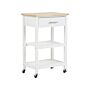 Kitchen Trolley White Rubberwood Mdf 58 X 40 X 85 Cm 3 Shelves Cutlery Drawer Bottle Rack Casters