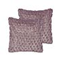 Set Of 2 Decorative Cushions Violet Velvet 45 X 45 Cm Modern Traditional Pillow