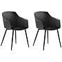 Set Of 2 Dining Chairs Plastic Black Minimalist Design Armrests Living Room Kitchen Furniture