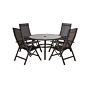 Sorrento Black 4 Seater Round Dining Recliner Set 120cm Round Table With Black Glass Top And 4 Black (4*4) Textylene Multi Position Recliner Chairs