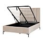 Bed Frame Taupe Velvet Eu Double Size 4ft6 With Ottoman Storage Padded Headboard Black Metal Legs Beliani