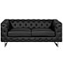 2 Seater Chesterfield Style Sofa Black Tuxedo Arms Buttoned Back Silver Legs Faux Leather