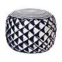 Garden Pouf Navy Blue And Beige Synthetic Material Round Ø 50 Cm Outdoor Ottoman Handwoven