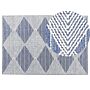 Area Rug Light Beige And Blue Wool Polyester 140 X 200 Cm Hand Woven Geometric Pattern