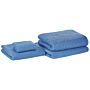 Set Of 4 Towels Blue Cotton Zero Twist Guest Hand Bath Towels And Bath Mat