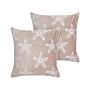 Set Of 2 Scatter Cushions Pink Velvet 45 X 45 Cm Marine Starfish Motif Square Polyester Filling